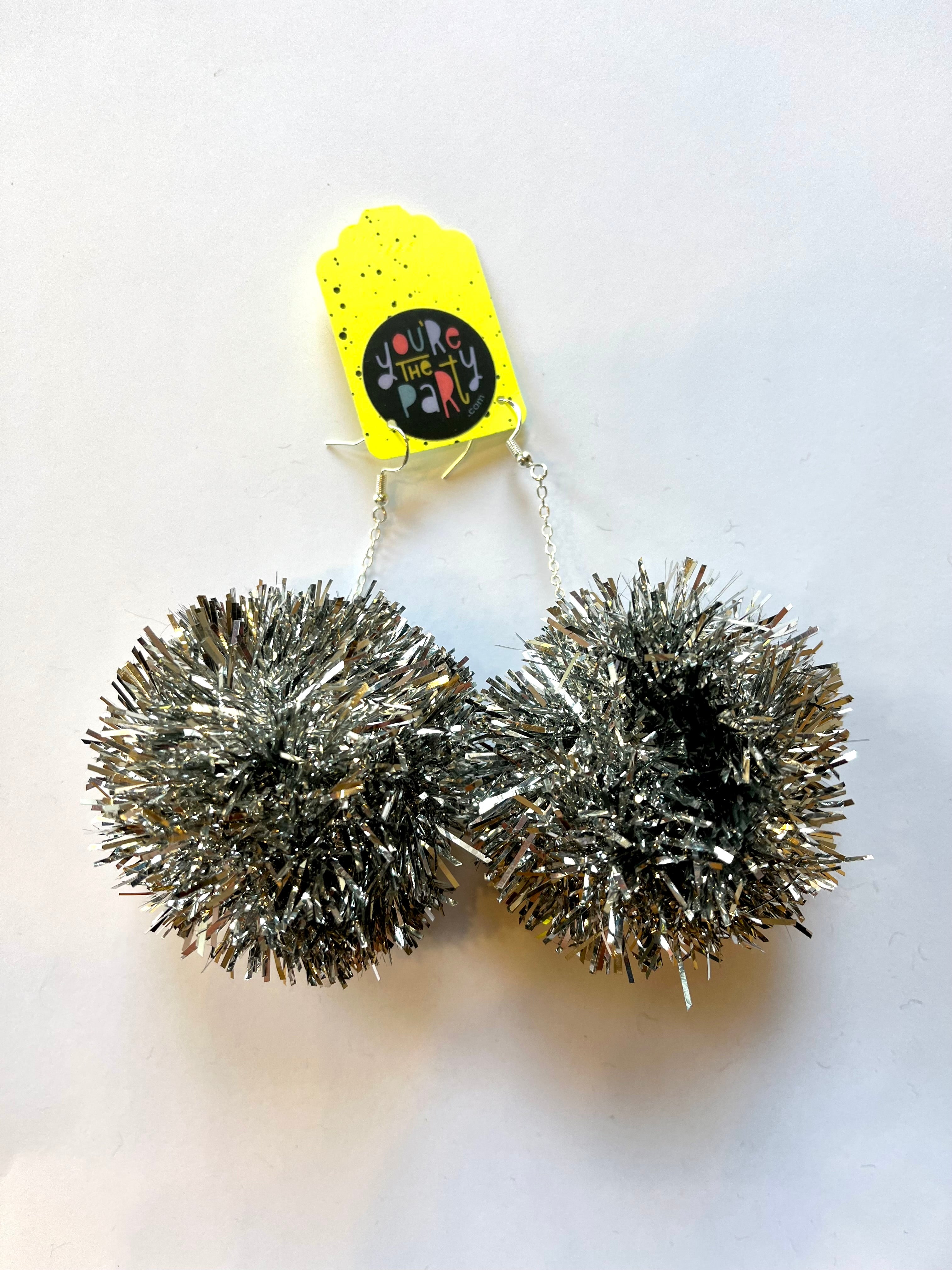 Tinsel Pom Earrings