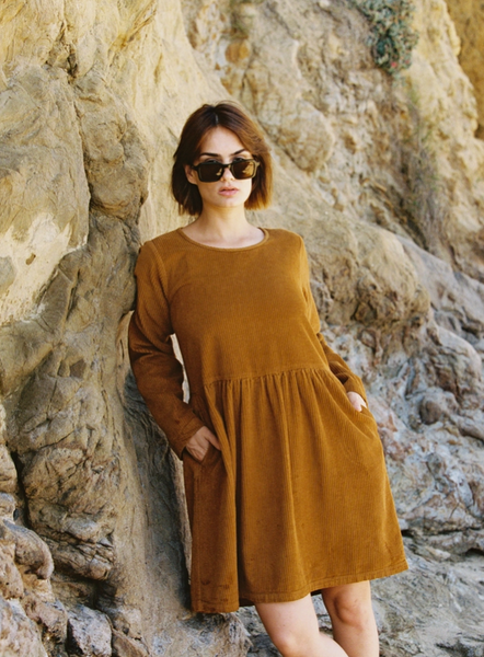 Yellow 2024 corduroy dress