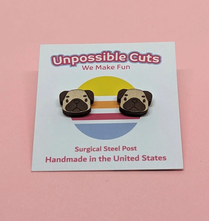 Pug Wood Earrings