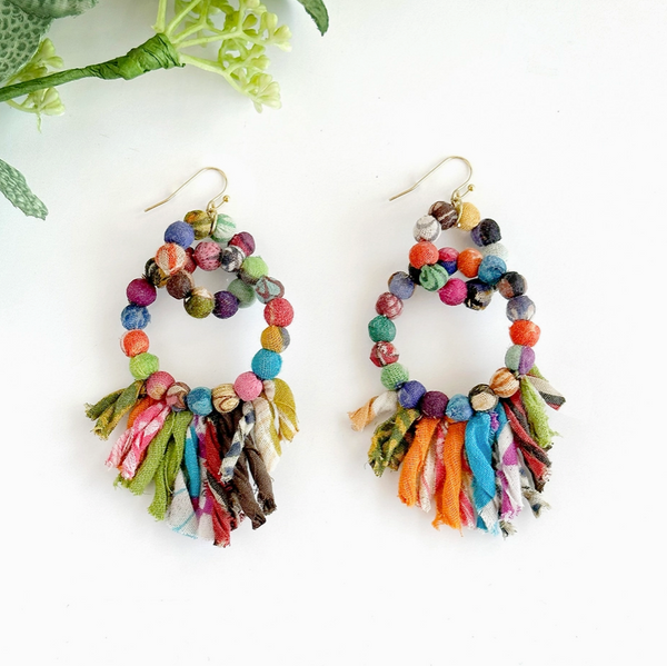 Kantha Interlocking Fringe Earrings