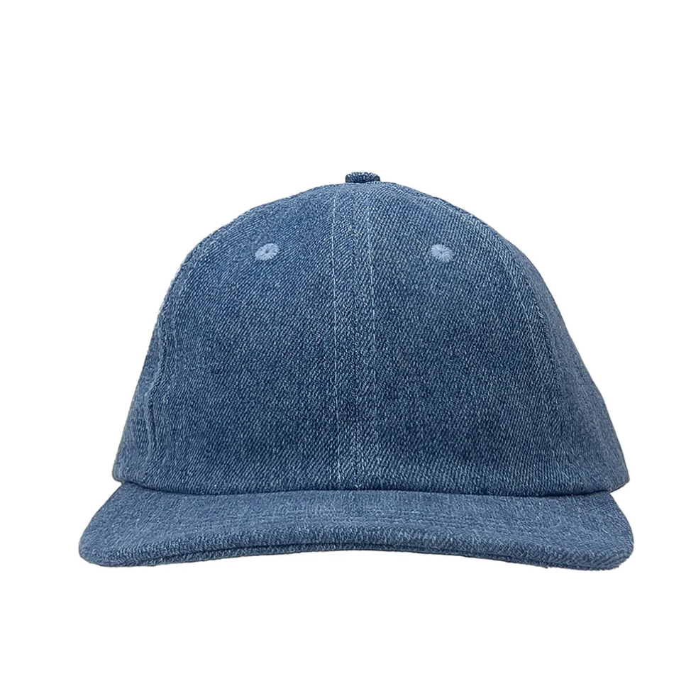 A blue Chenga Cap with an adjustable plastic snap back closure, featuring a pre-curved brim and vent holes.