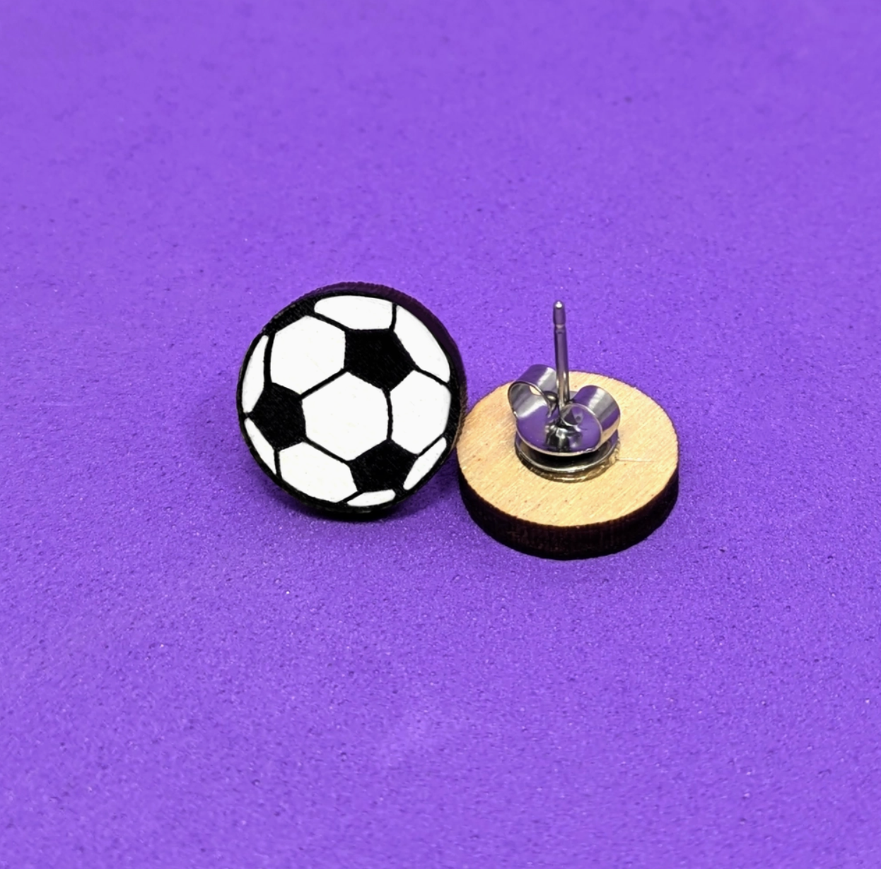 Soccer Stud Wood Earrings
