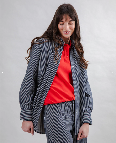 Striped Denim Long Overshirt