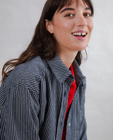 Striped Denim Long Overshirt