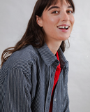 Striped Denim Long Overshirt