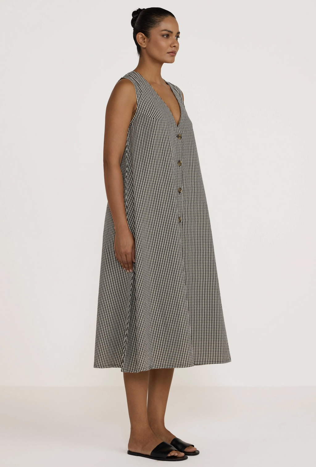 Gingham V Neck Midi Dress