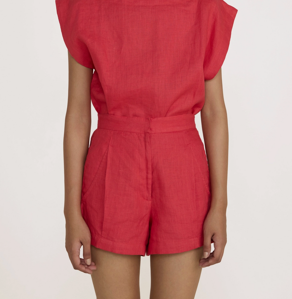 Pleated Tailored Shorts - Poppy