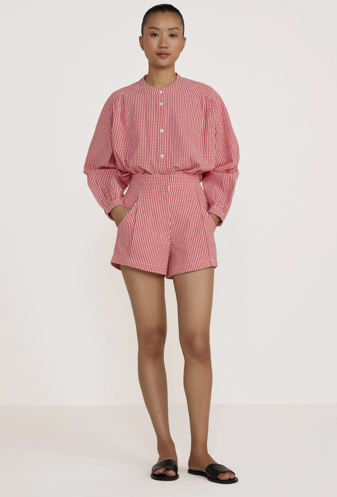 Pleated Tailored Shorts - Poppy Gingham
