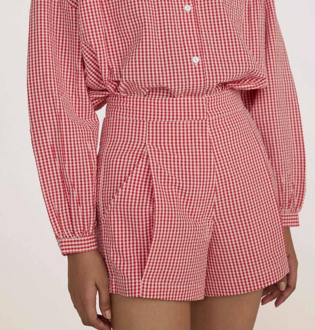 Pleated Tailored Shorts - Poppy Gingham