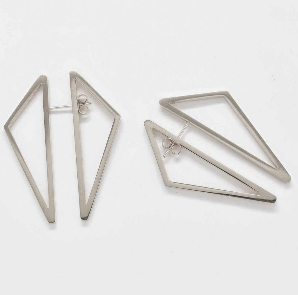 Double Sided Gold Geometric Triangle Earrings
