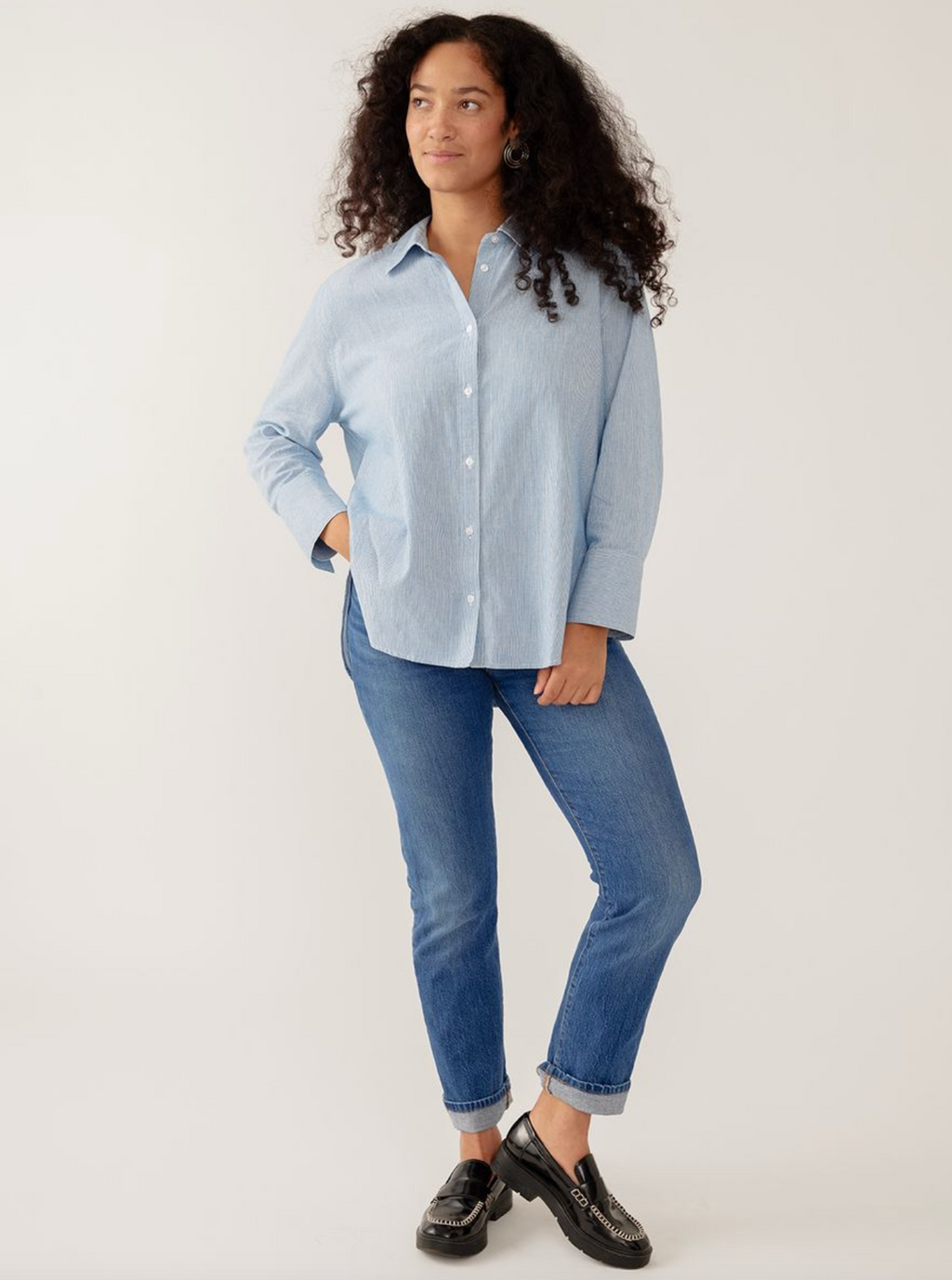 Mae Oversized Shirt - Blue Stripe