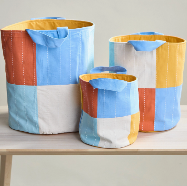 Checkered Fabric Storage Bin