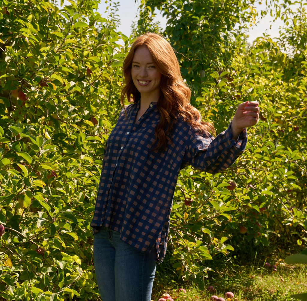 Relaxed Boyfriend Shirt - Gingham Overdye Milk Chocolate