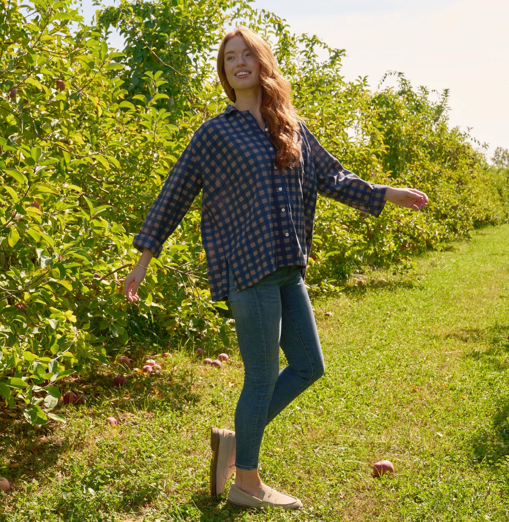 Relaxed Boyfriend Shirt - Gingham Overdye Milk Chocolate