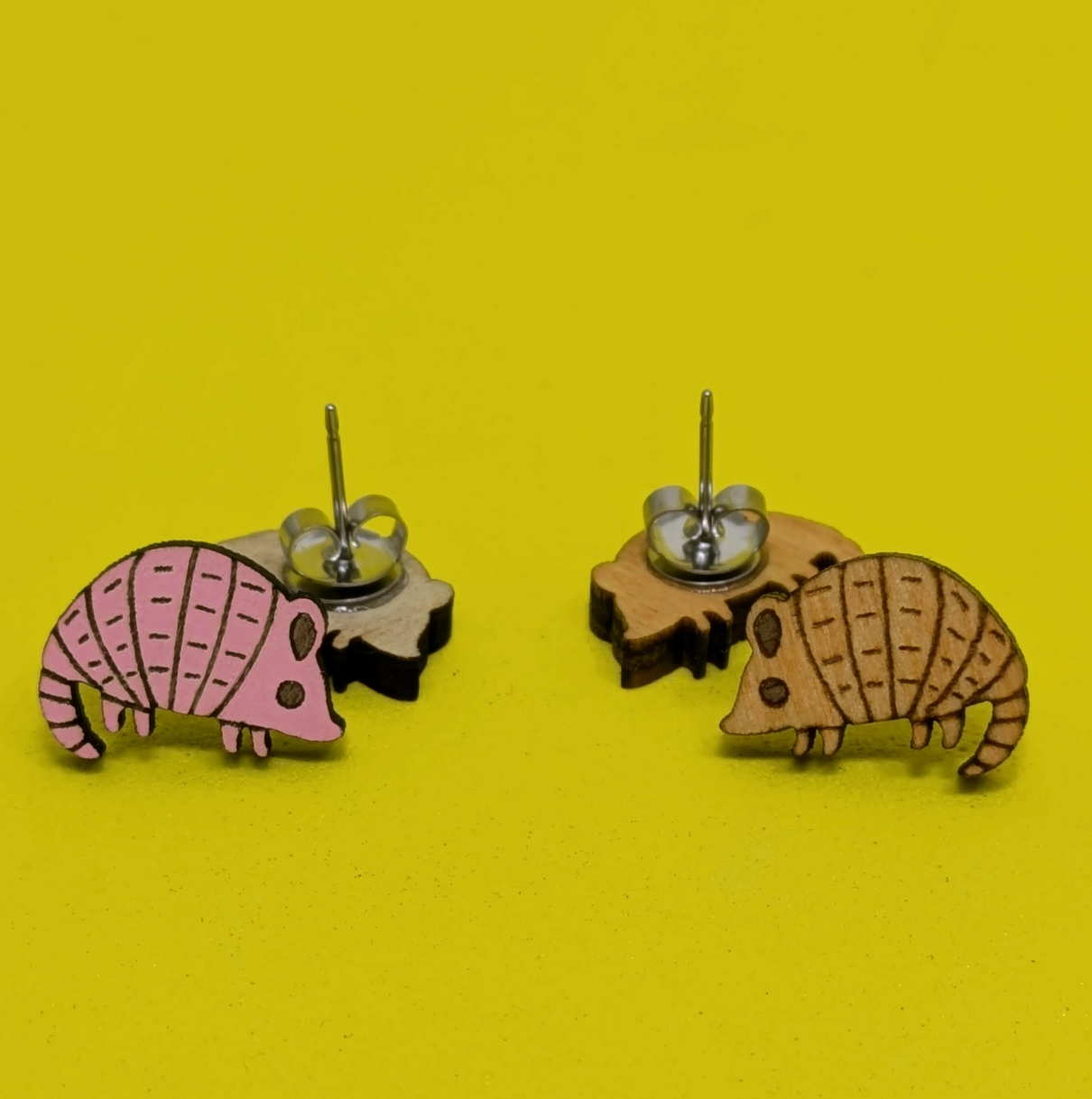 Armadillo Wood Stud Earrings