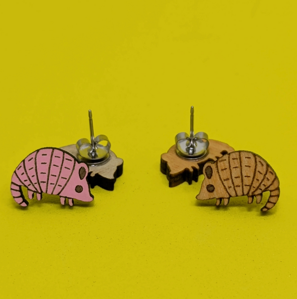 Armadillo Wood Stud Earrings