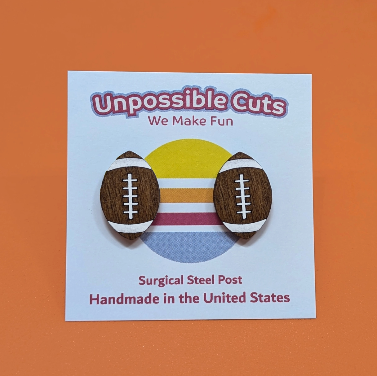 Football Stud Wood Earrings