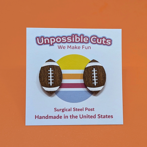 Football Stud Wood Earrings