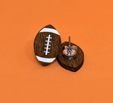 Football Stud Wood Earrings