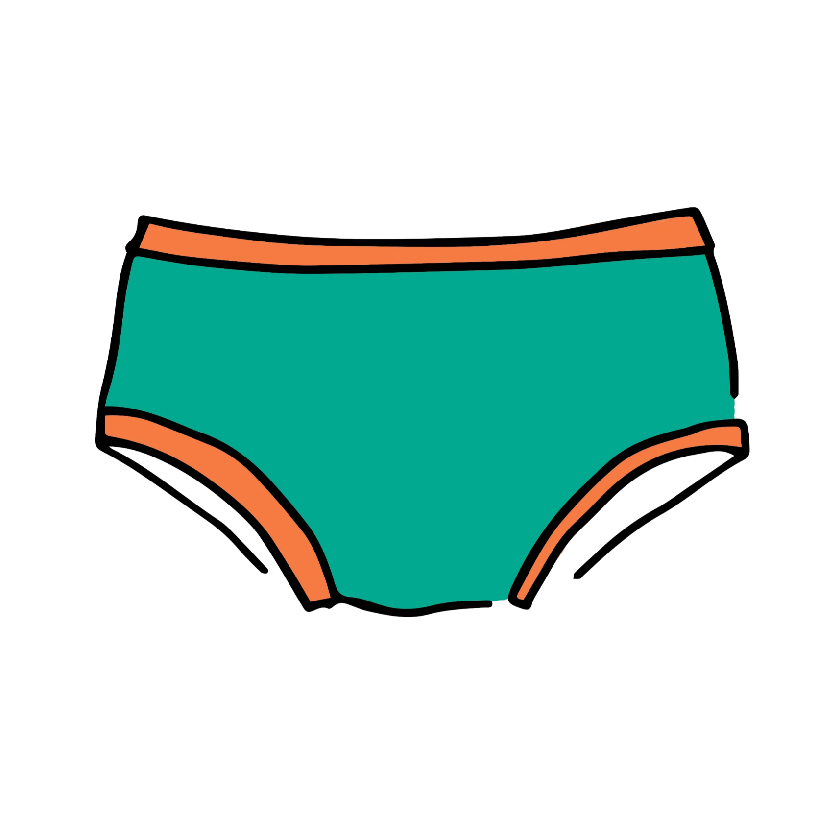Green underwear with orange waistband on a white background
