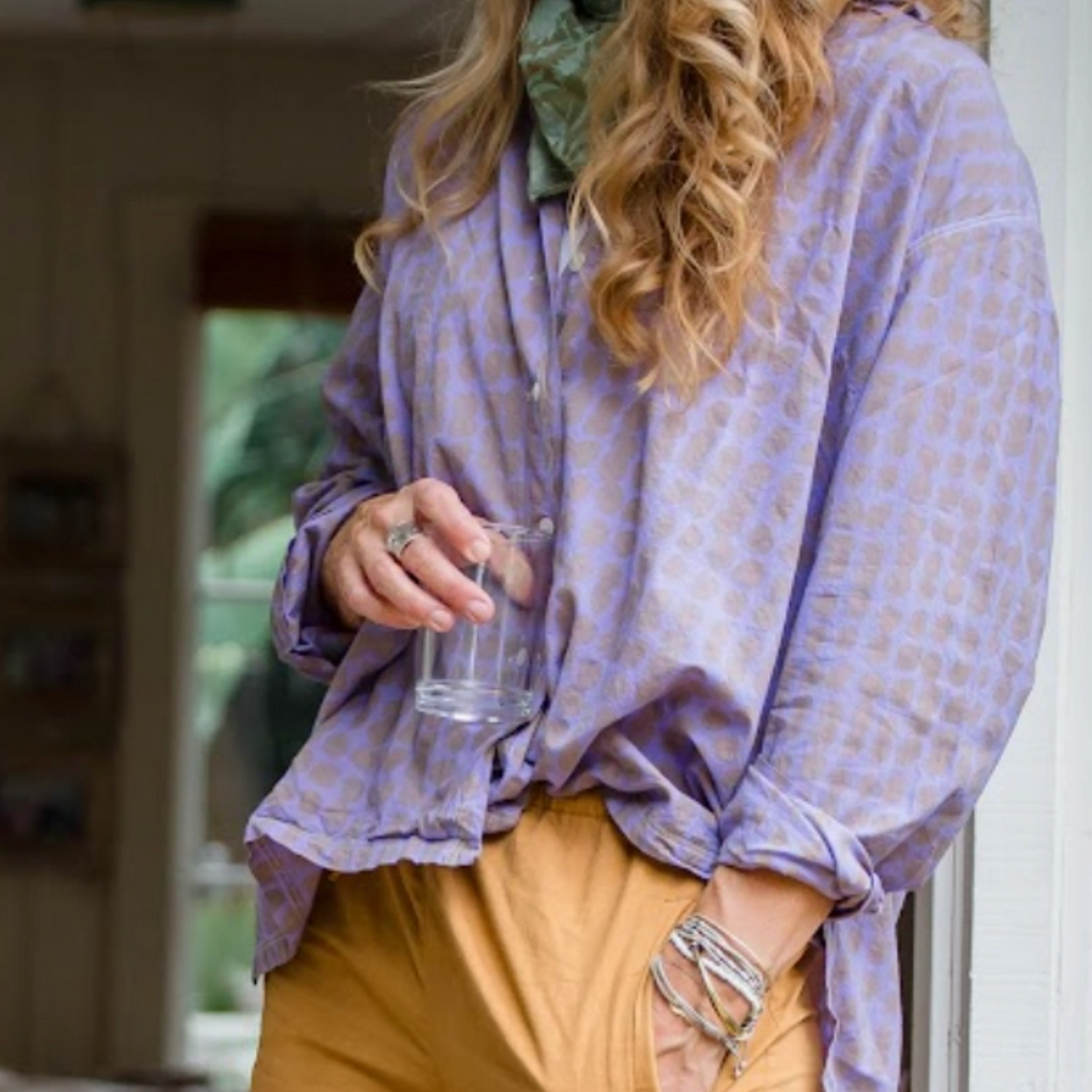 Relaxed Boyfriend Shirt Messy Dot - Lavender Overdye