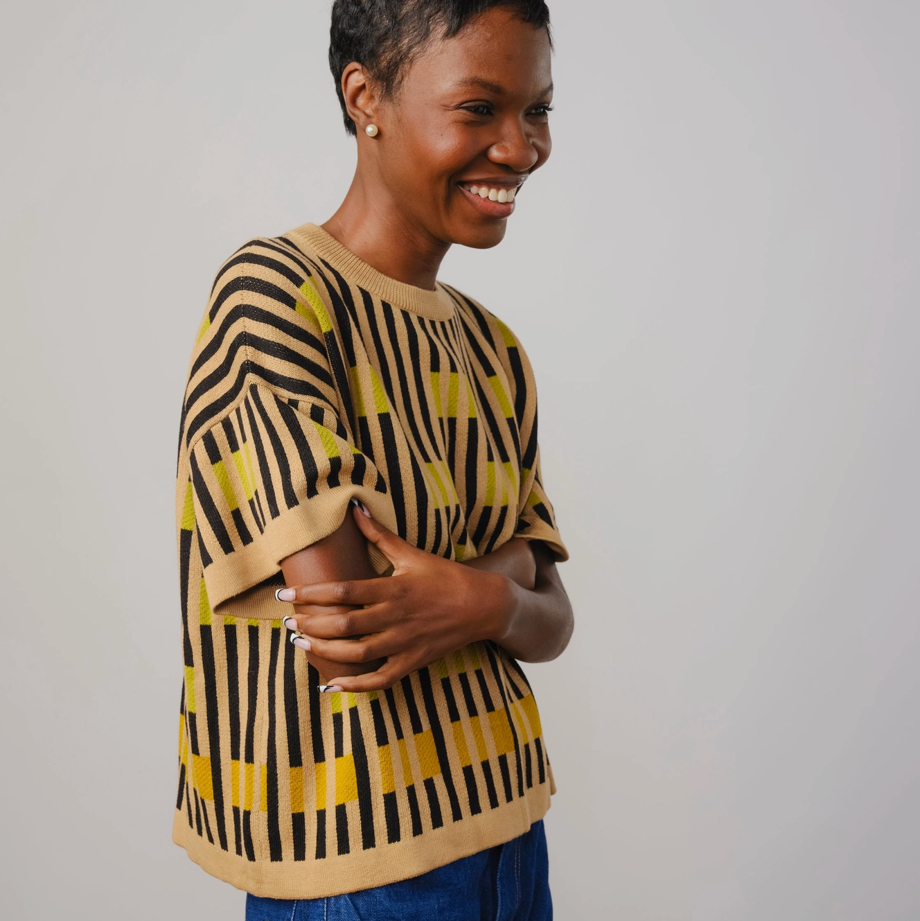 Bauhaus Short Sleeve Sweater Tee - Peridot