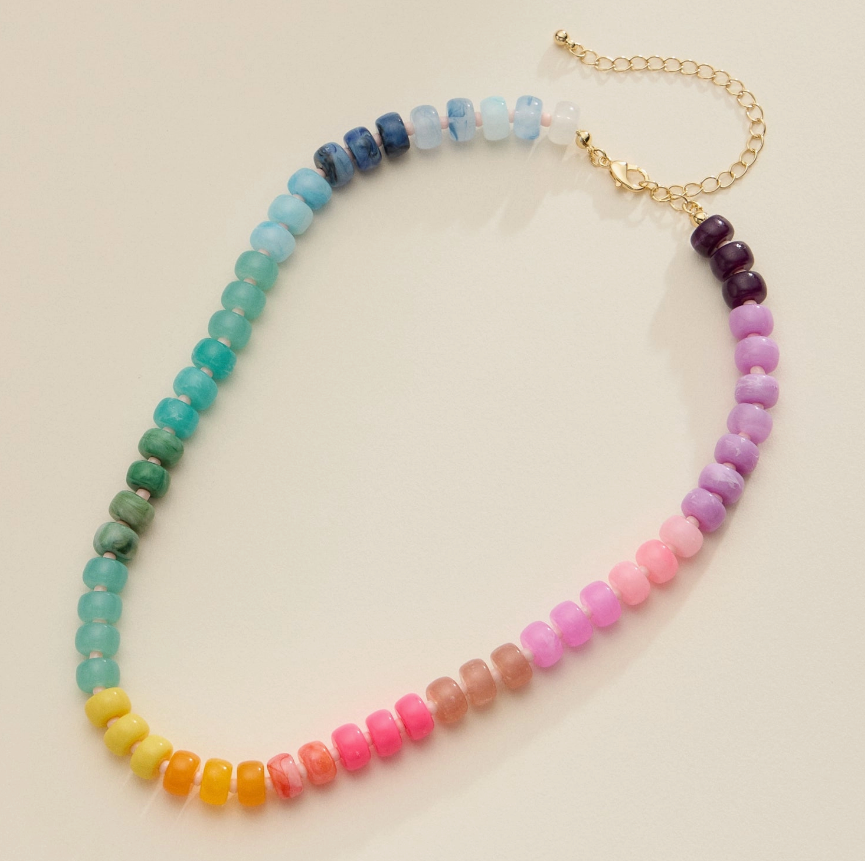 Gradient Color Round Disc Beaded Necklace