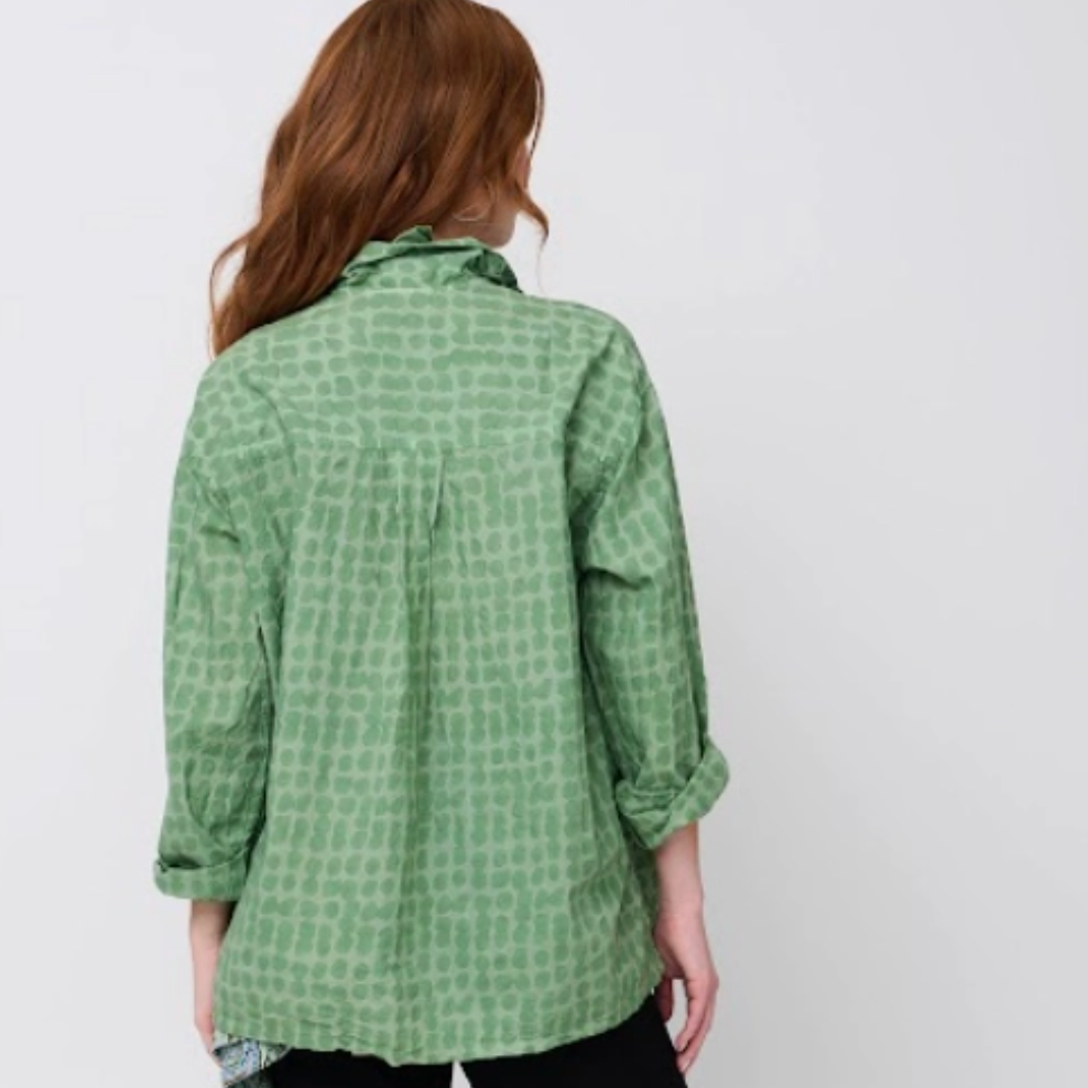 Relaxed Boyfriend Shirt Messy Dot - Overdye Watercress