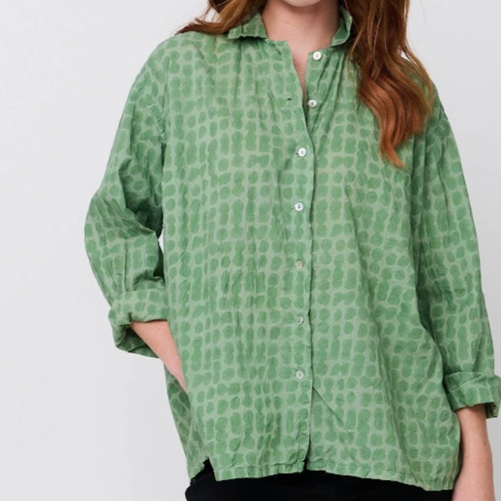 Relaxed Boyfriend Shirt Messy Dot - Overdye Watercress