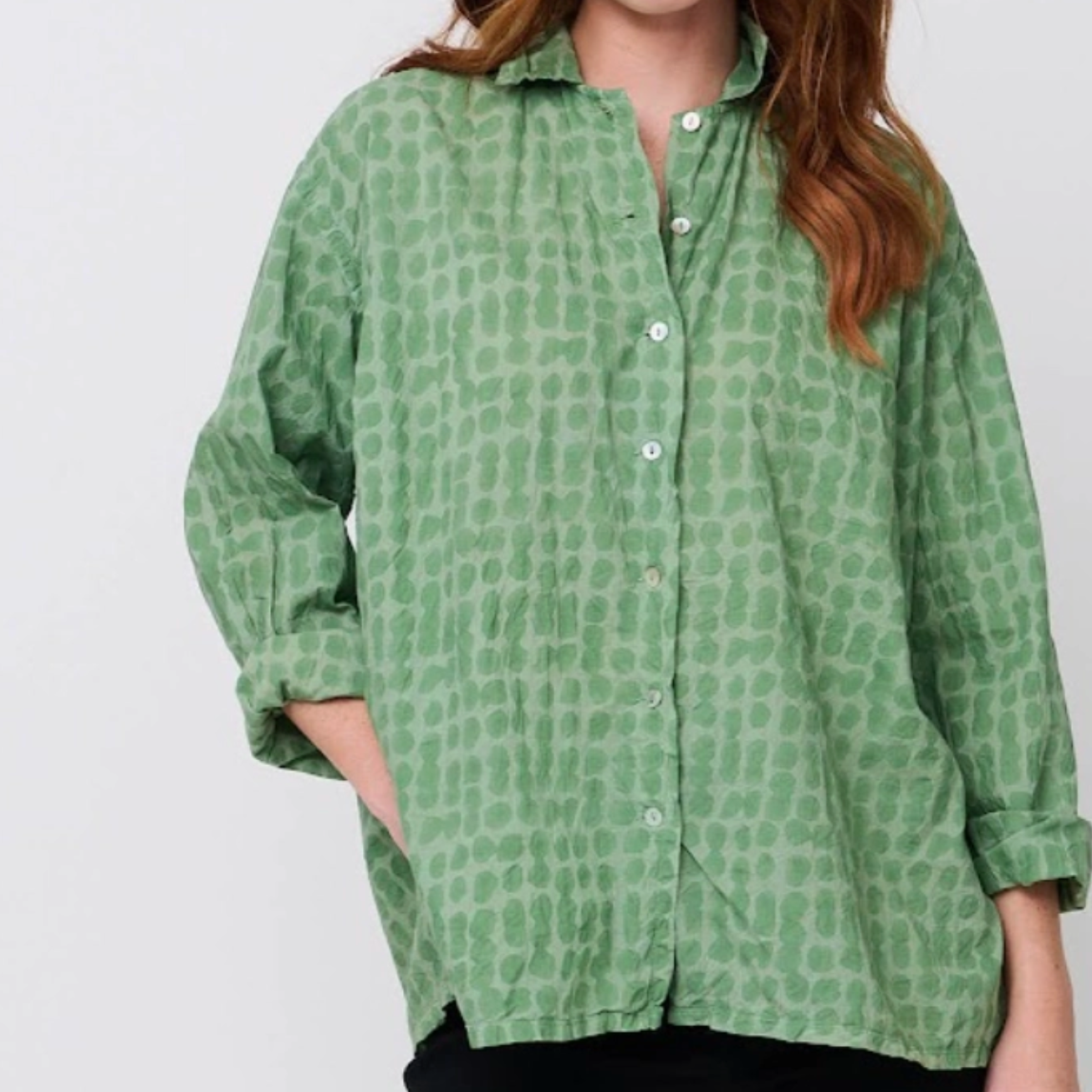 Relaxed Boyfriend Shirt Messy Dot - Overdye Watercress