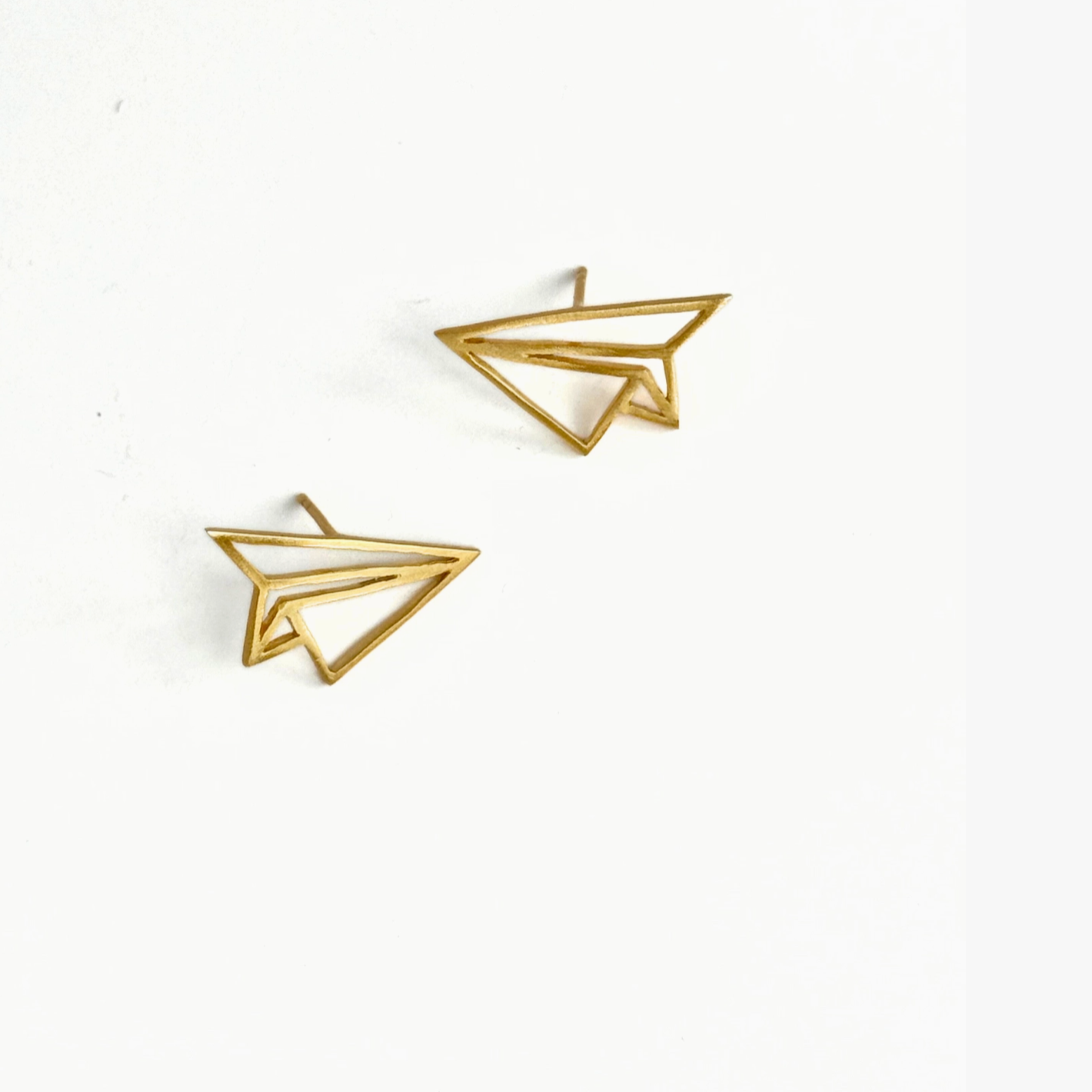 Paper Plane Brass Stud Earrings