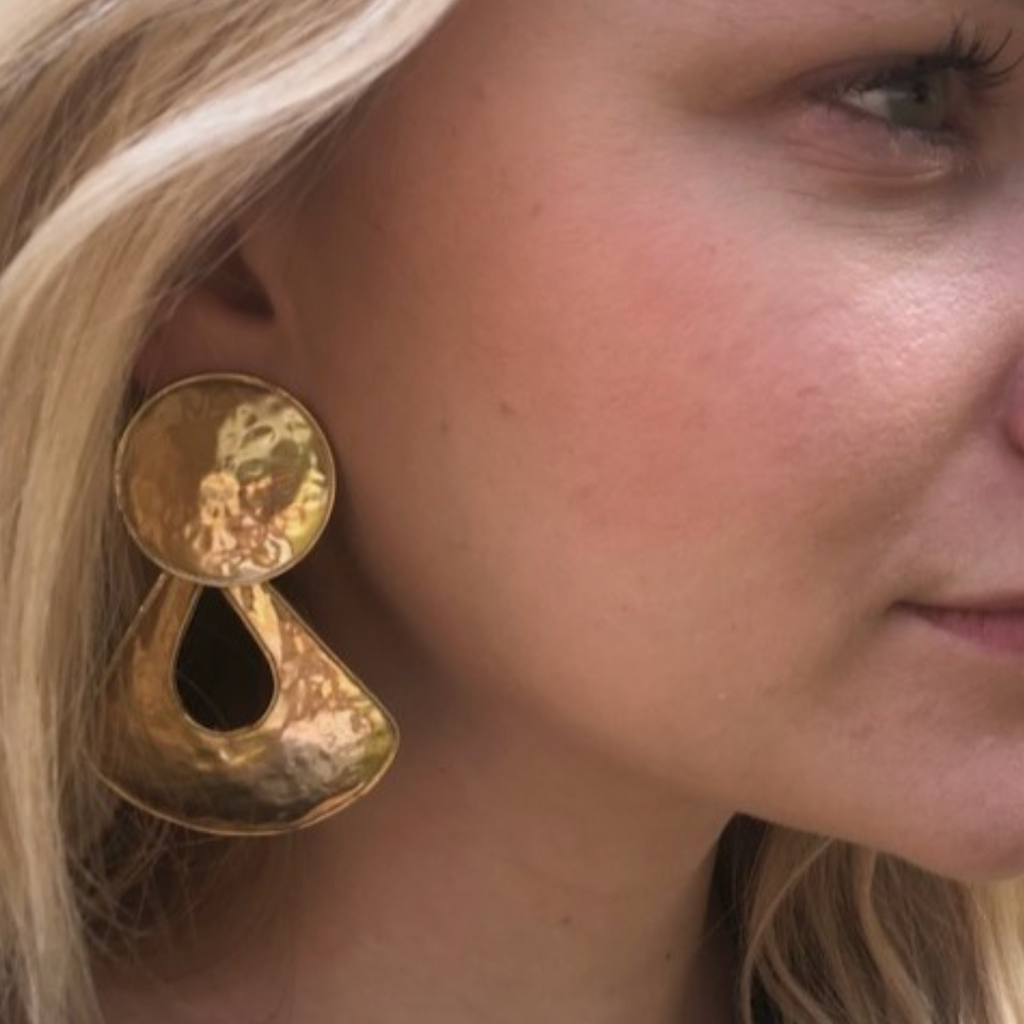 Hammered Brass Pendant Earrings