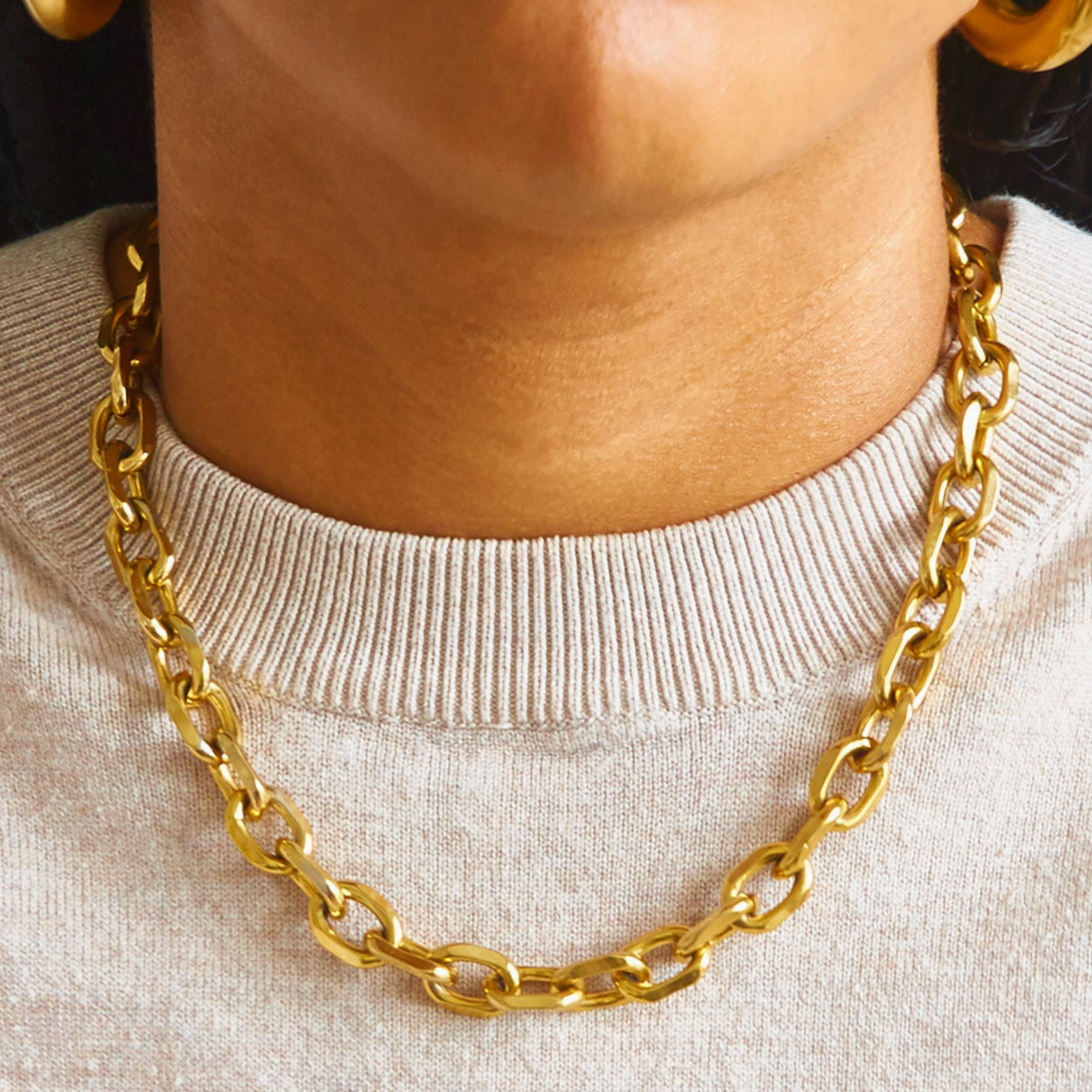 Gold Chunky Cable Chain Statement Necklace