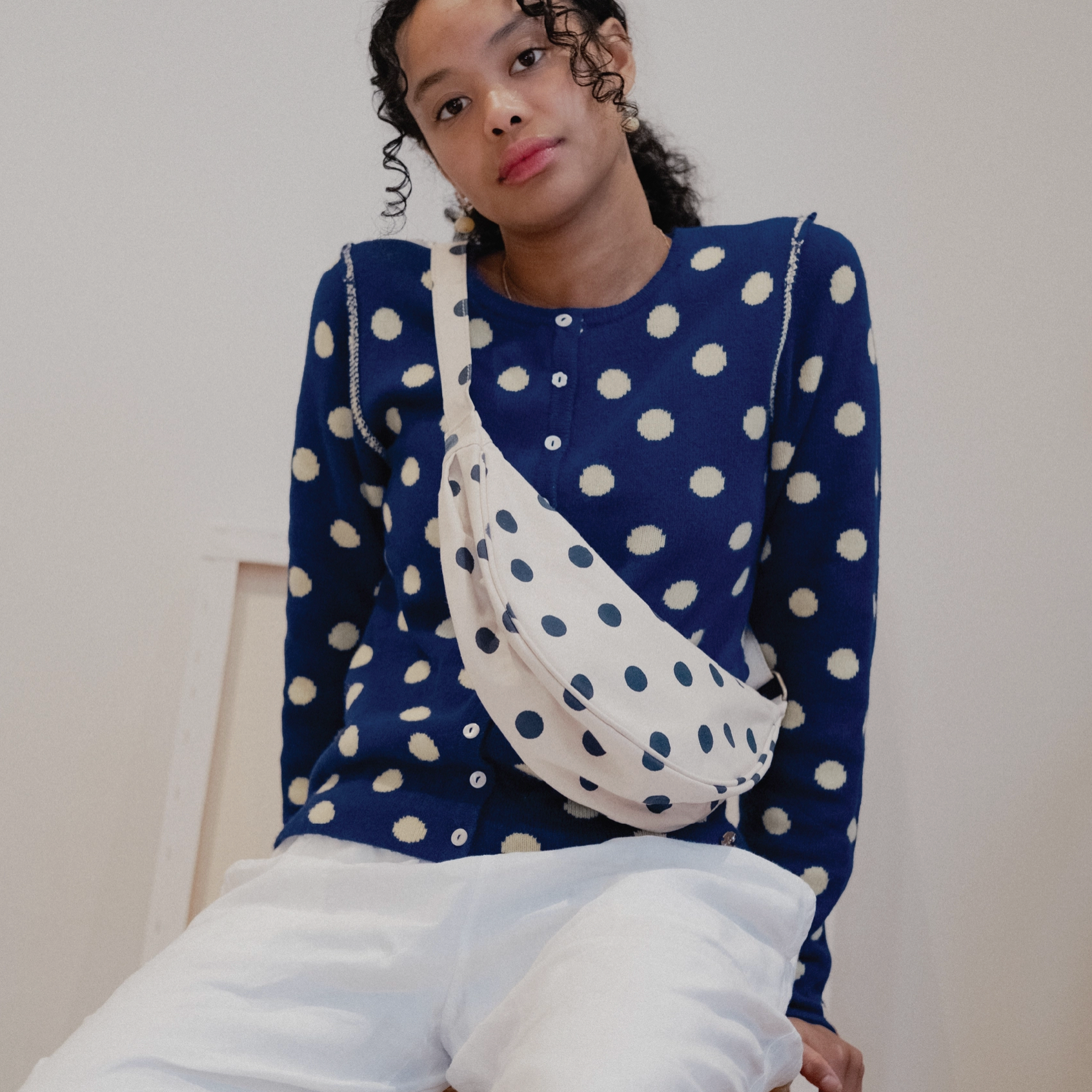 Moon Sling Bag - Indigo Dot