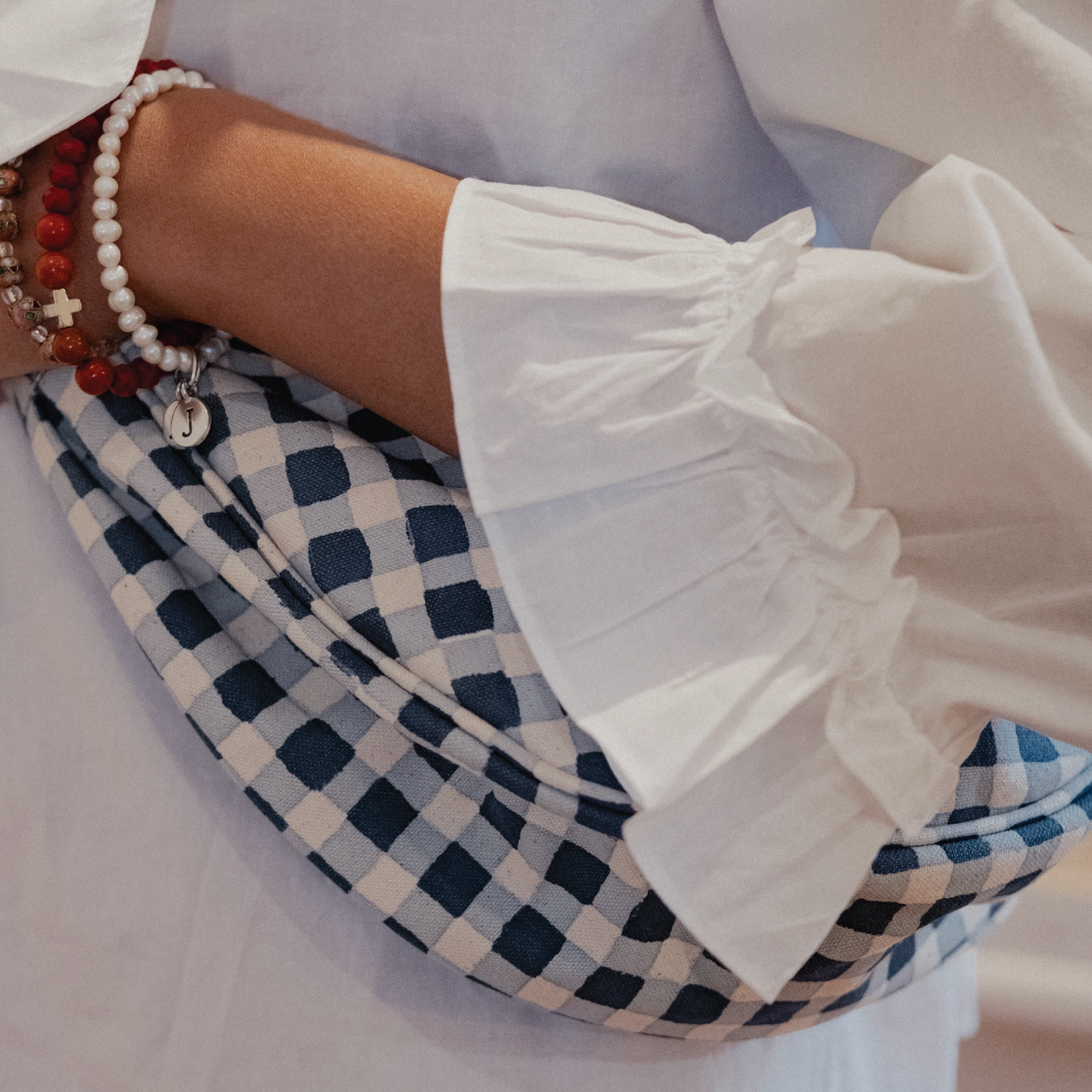 Moon Sling Bag - Indigo Gingham