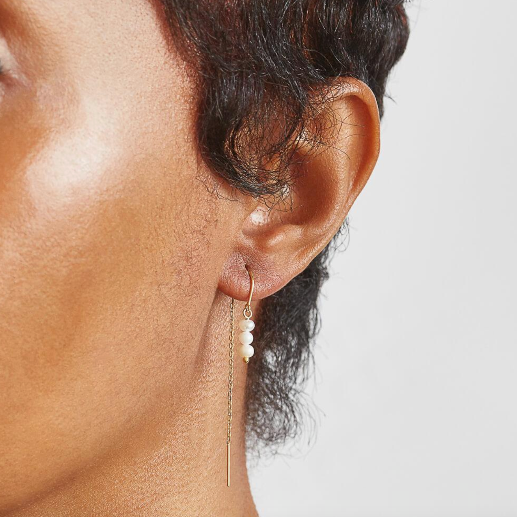 Triple Pearl Drop Gold Threader Earring