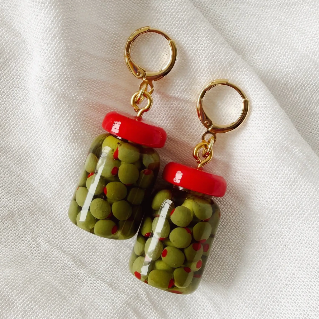 Brine Time Olive Resin Jar Earrings