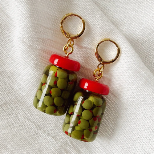 Brine Time Olive Resin Jar Earrings