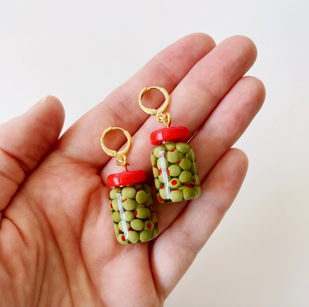 Brine Time Olive Resin Jar Earrings