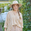 Relaxed Boyfriend Shirt - Gingham Picnic Baked Clay
