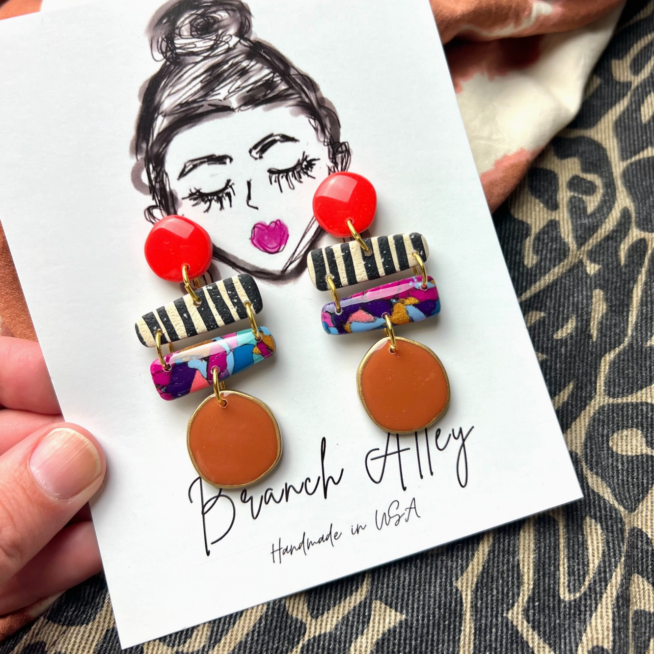 Spicy Pattern Mix Clay Dangle Earrings