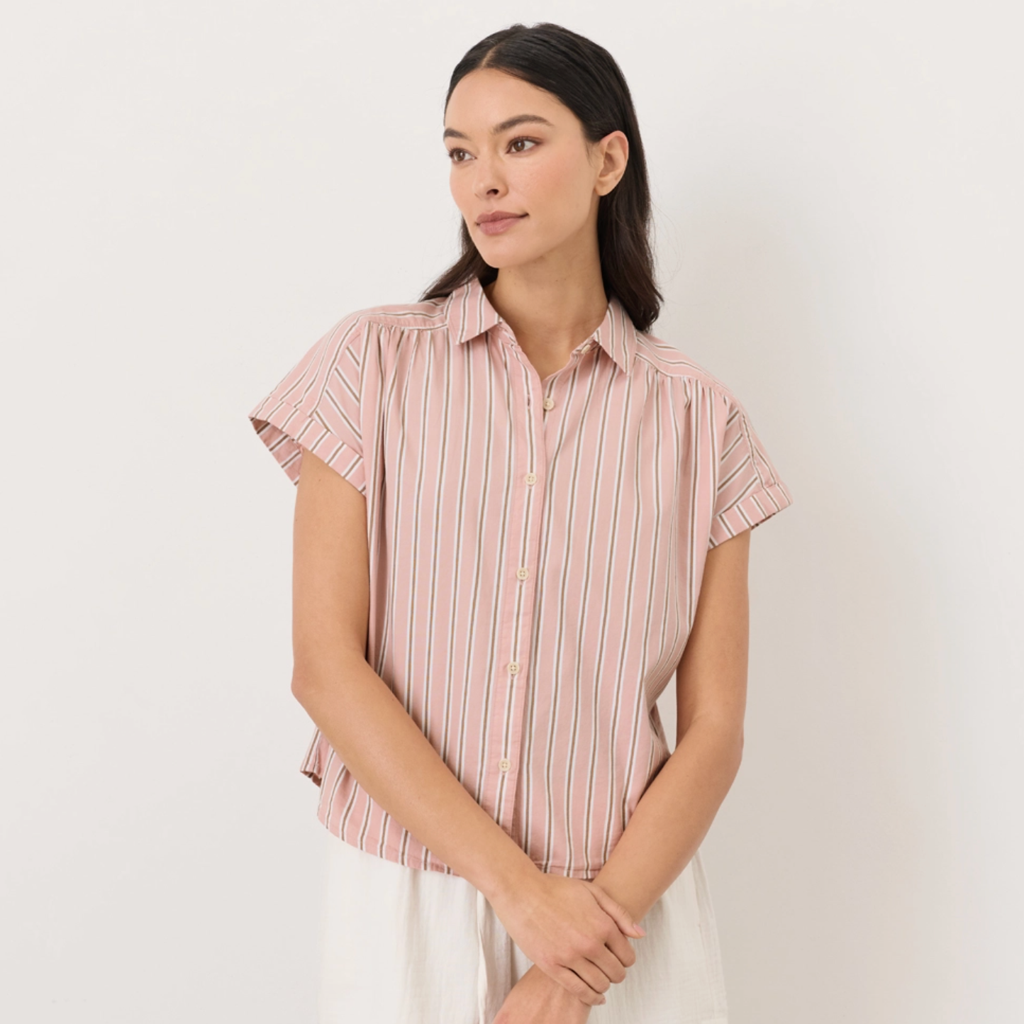 All Day Poplin Easy Shirt - Blush Stripe