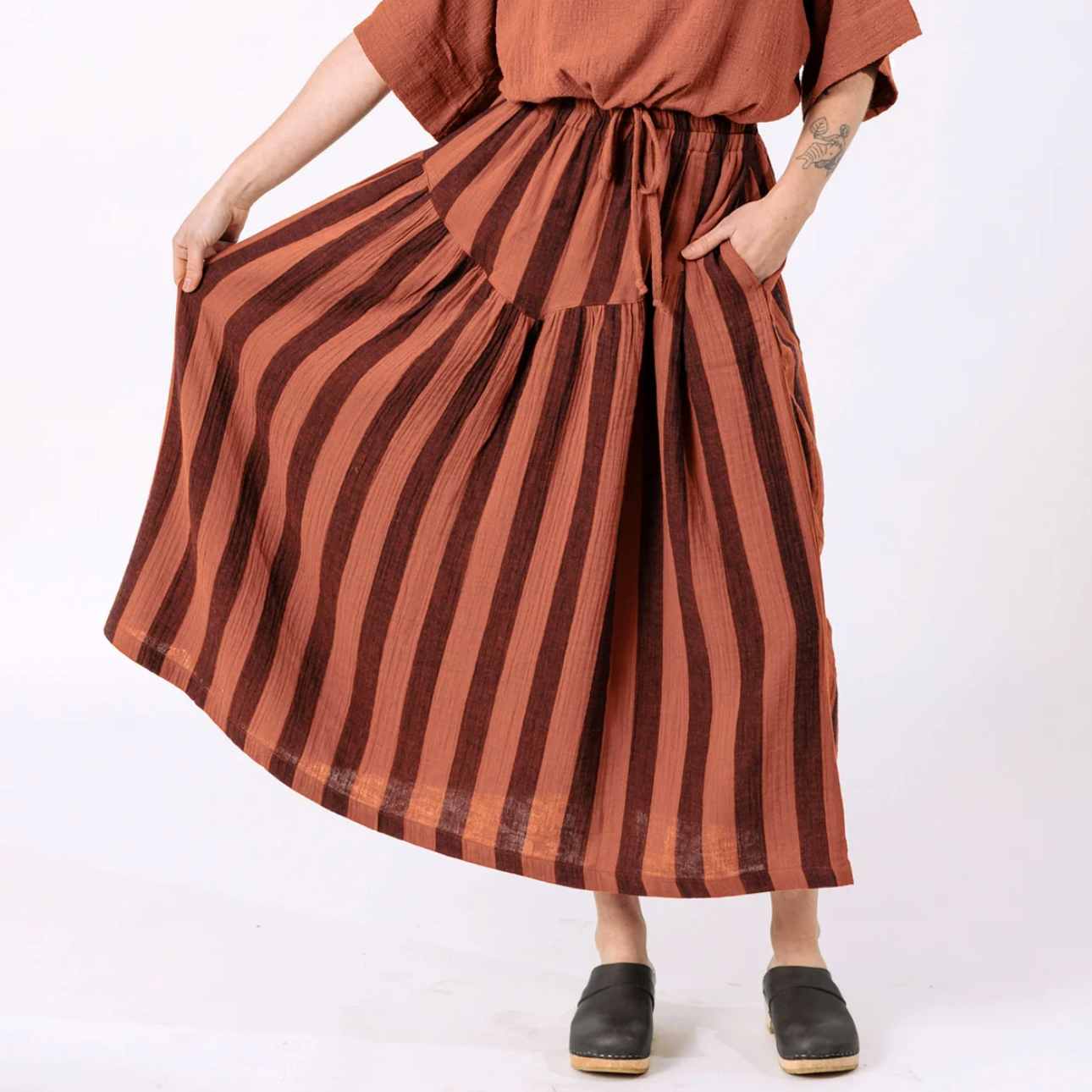 Jessie Skirt - Terracotta Stripe