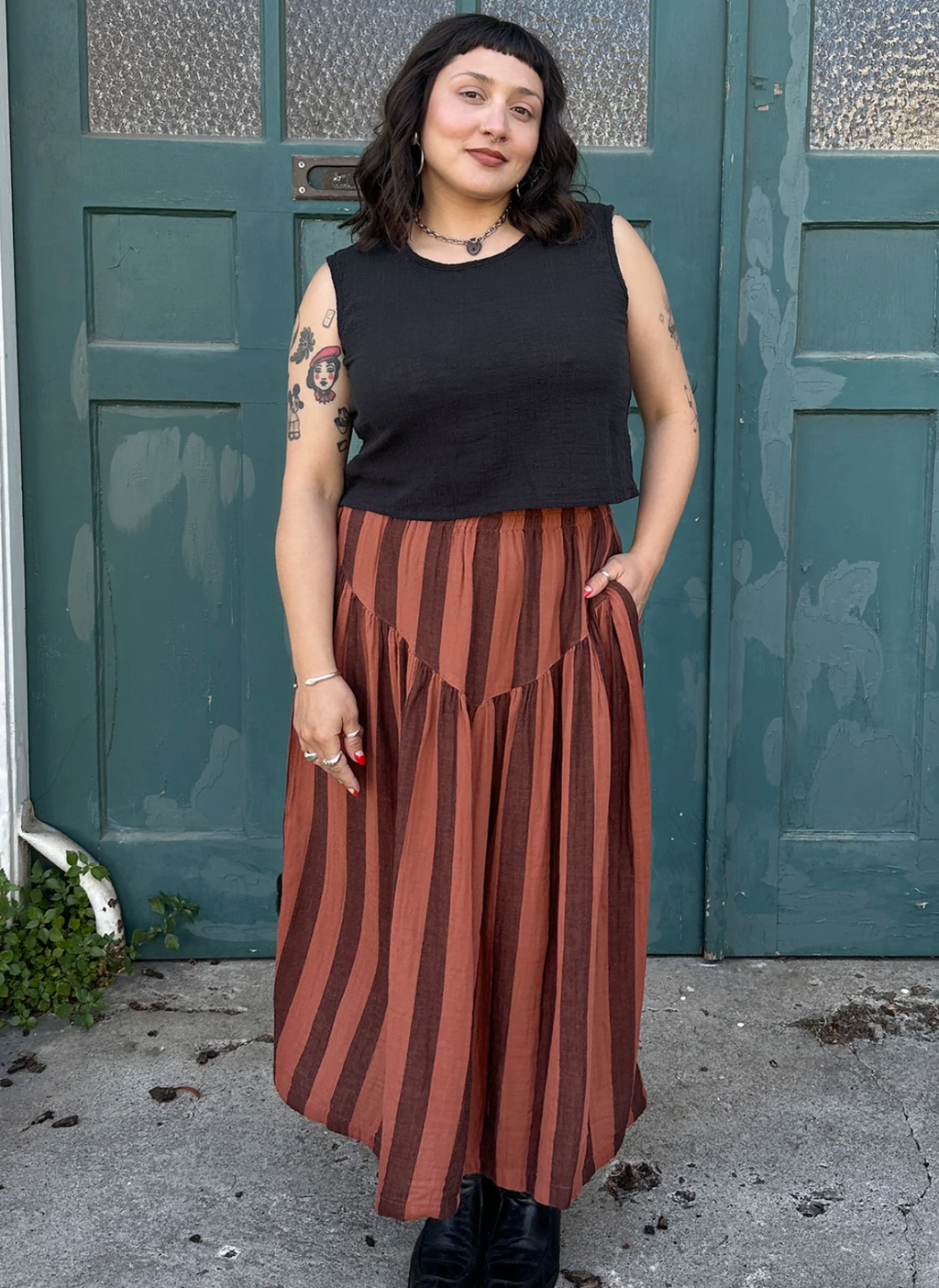 Jessie Skirt - Terracotta Stripe