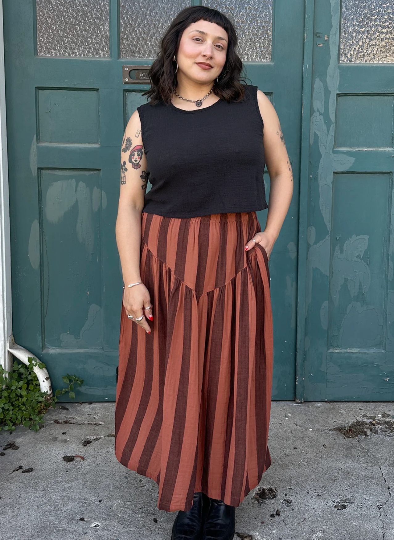 Jessie Skirt - Terracotta Stripe