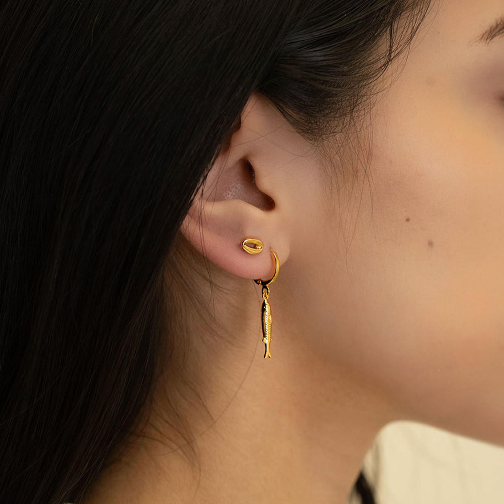 Tiny Fish Huggie Hoop Earrings