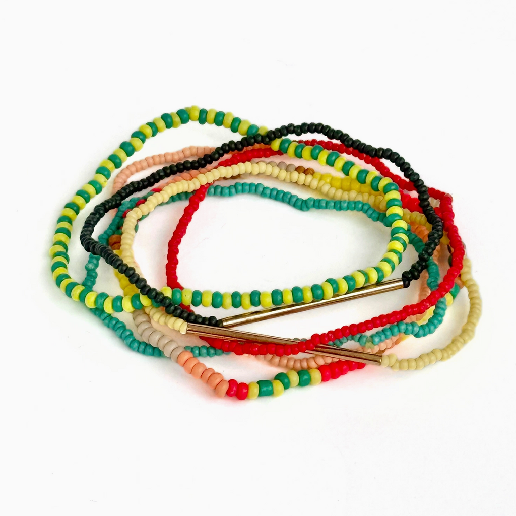 Colorburst Seed Bead Elastic Bracelet Set