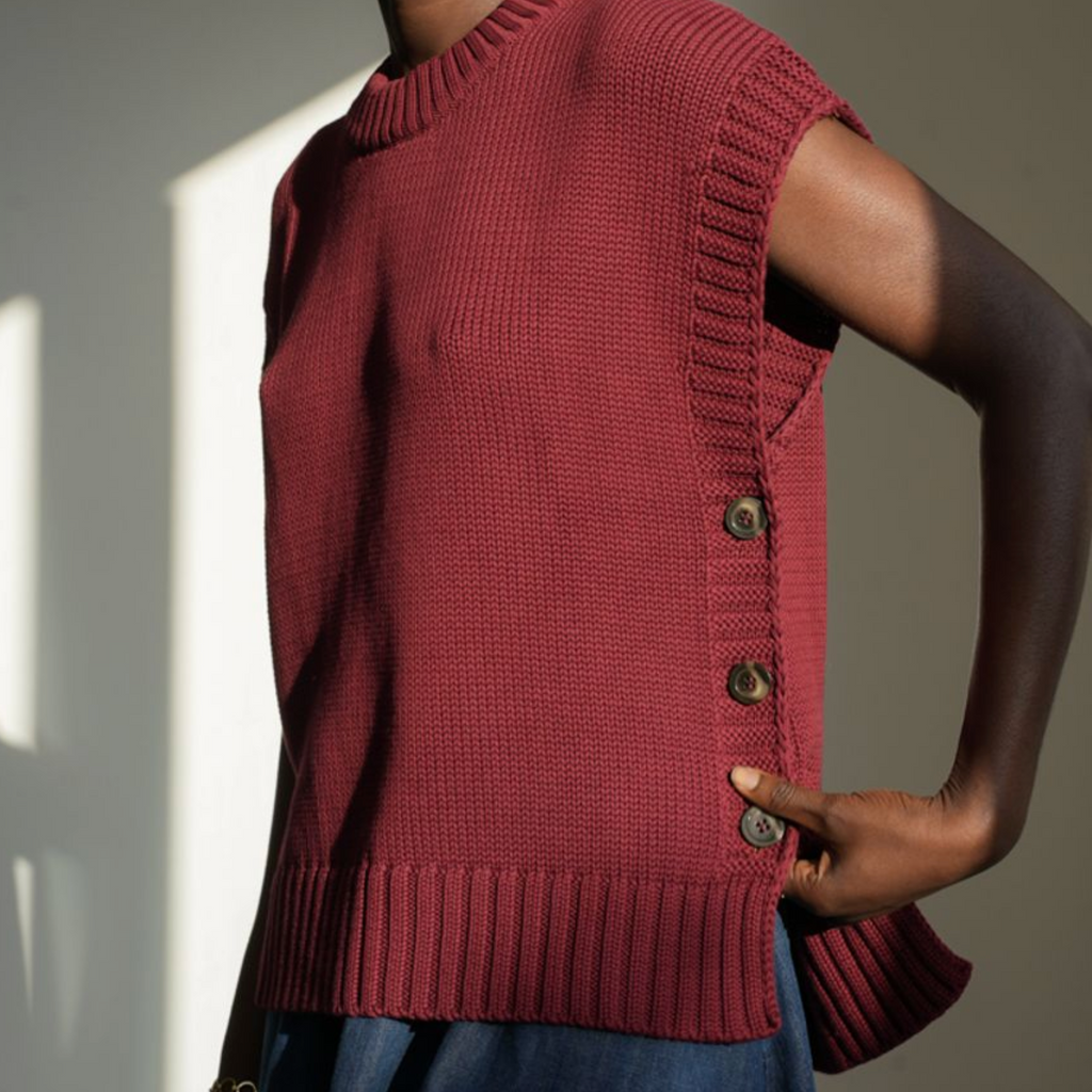 Piper-Bordeaux-Cotton Sweater Vest