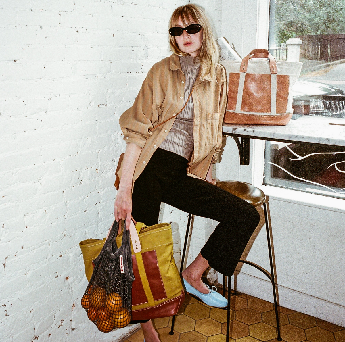 Editor Tote - Chartreuse + Bordeaux