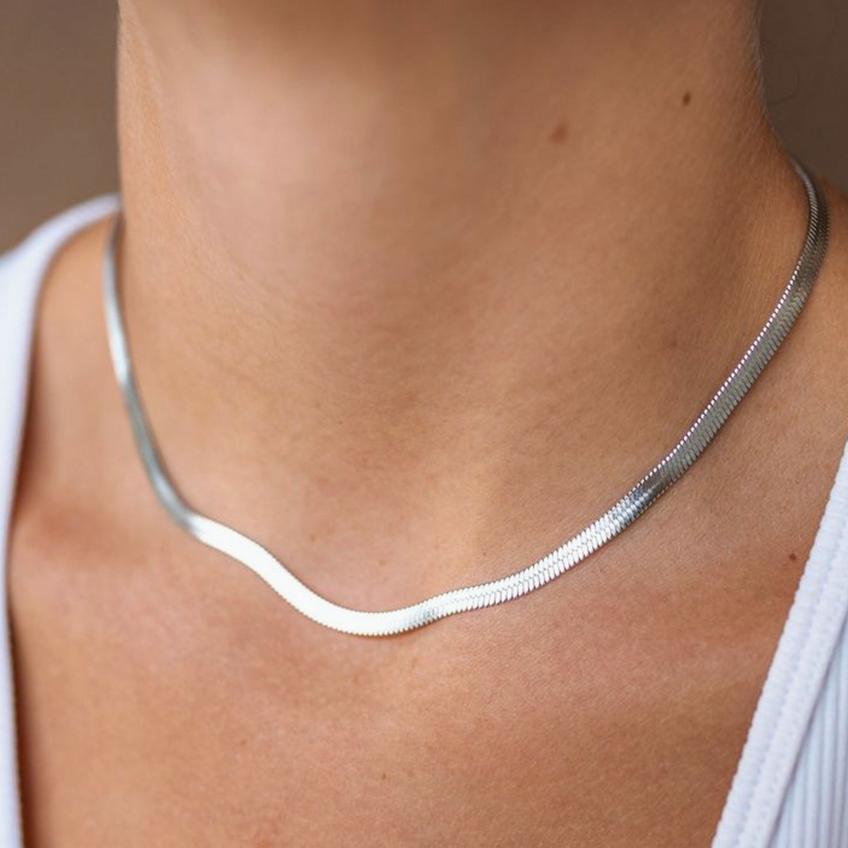 Silver Herringbone Chain Necklace